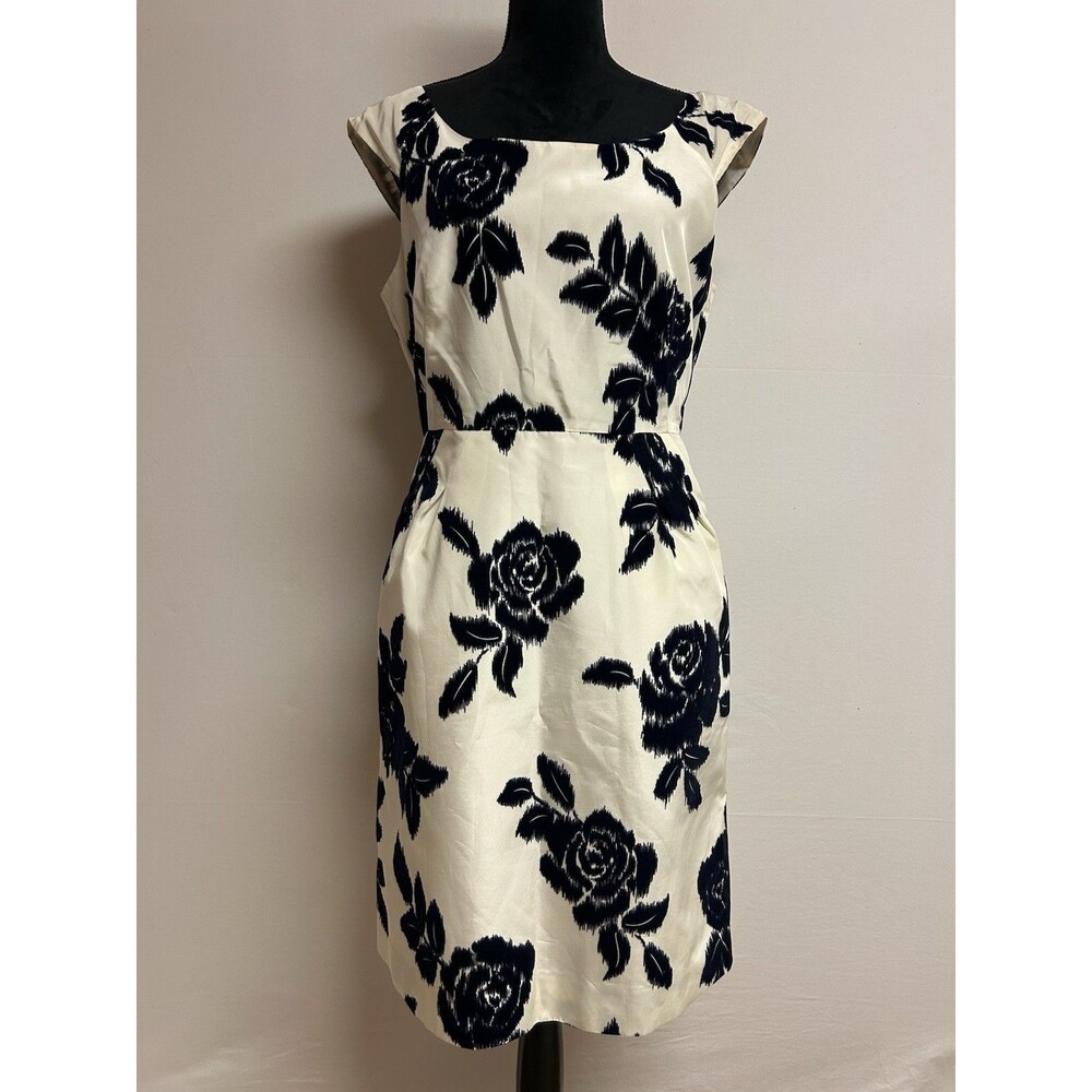 Kate Spade Josie Womens Sz 8 Dress White Navy Black Floral Cocktail Zipper